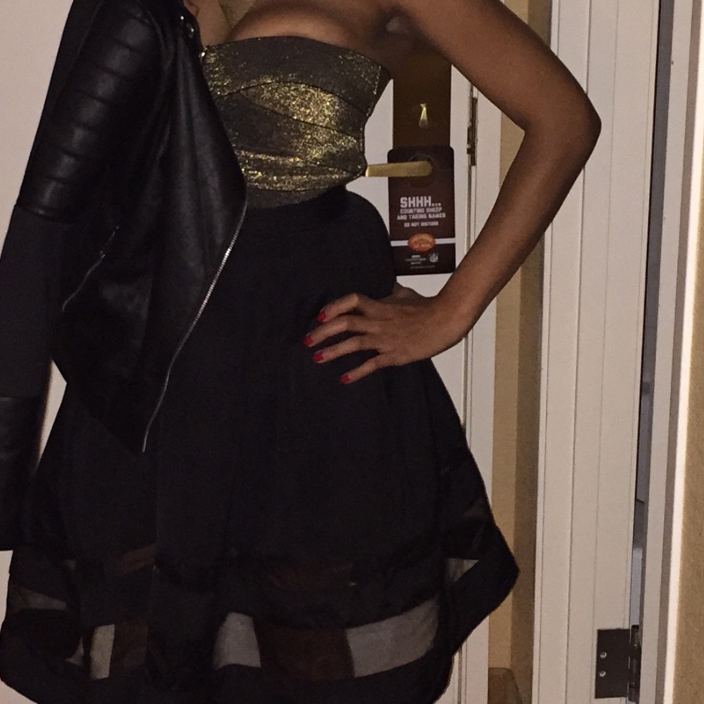 Gold strapless bustier crop top